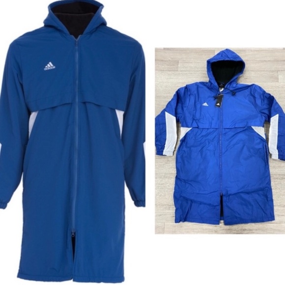 adidas Other - NWT ADIDAS Jacket: Swim Fleece-Lined Hooded Parka, Long, Blue & White, XL Unisex